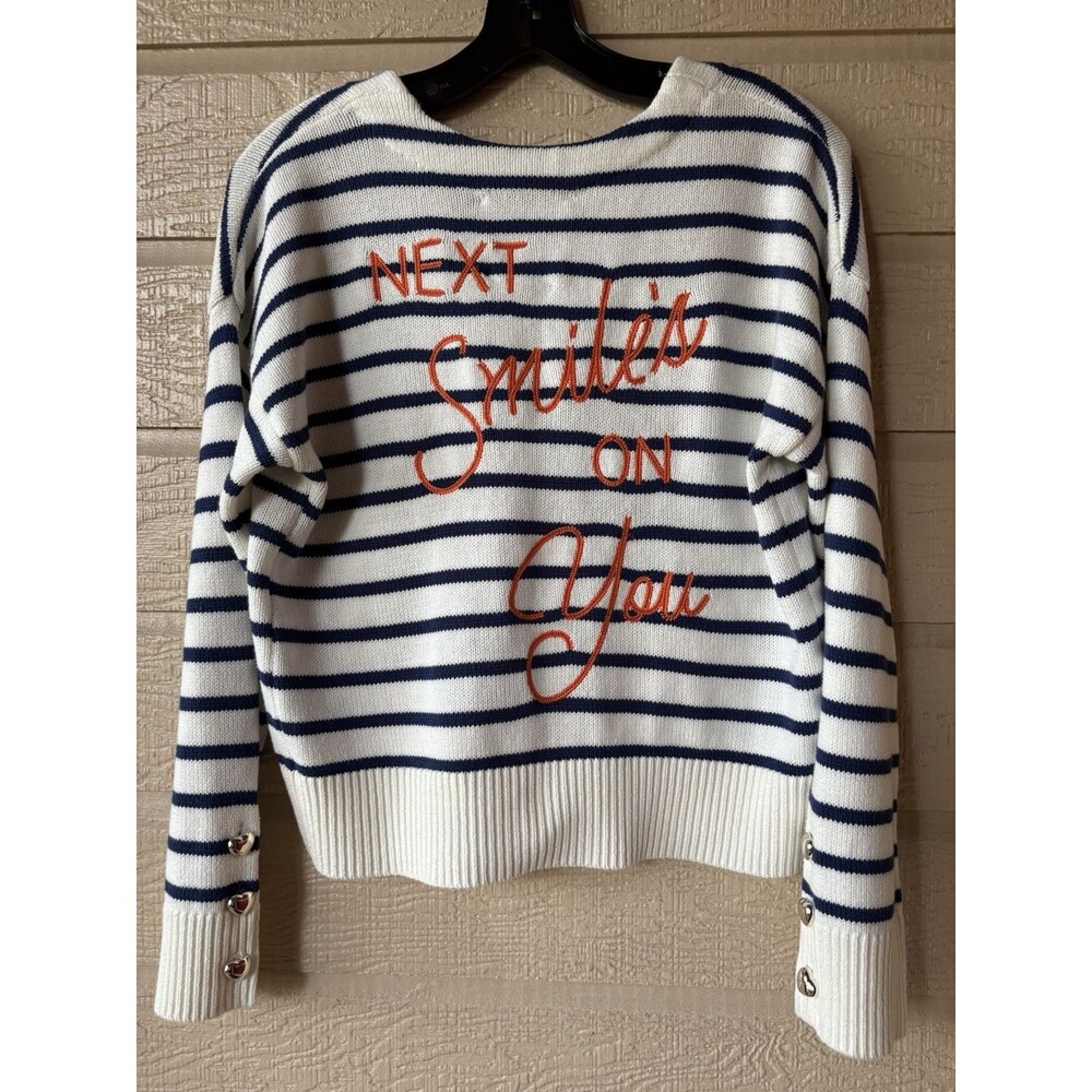 Kerri Rosenthal women Navy Stripe NEXT SMILE'S ON YOU Pullover Sweater sze Small